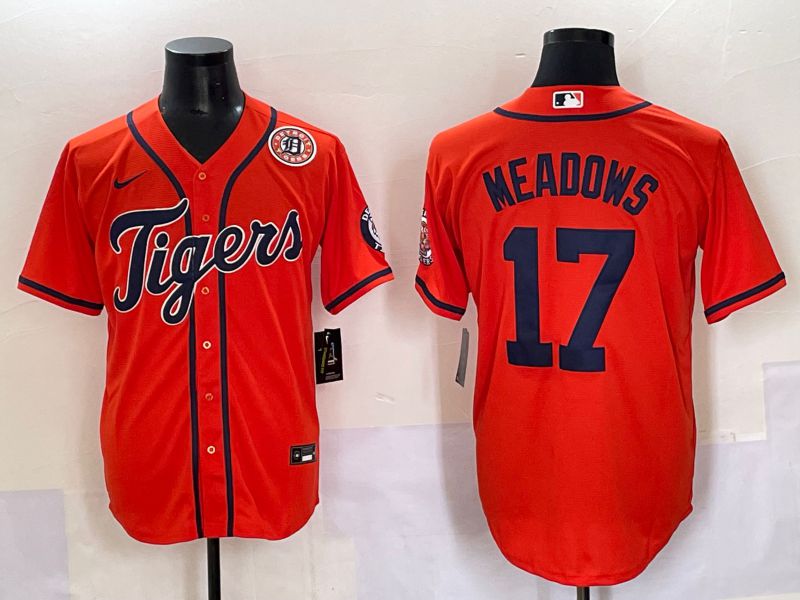 Men 2025 Detroit Tigers #17 Meadows Orange Game Nike MLB Jersey style 6